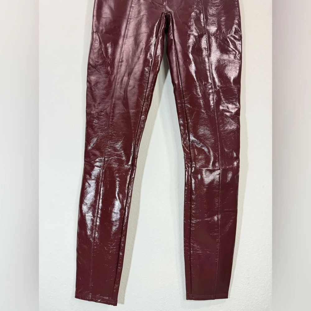 SPANX Faux Patent Leather Leggings Size L Burgundy Liquid Gloss Slim Fit - Picture 7 of 11